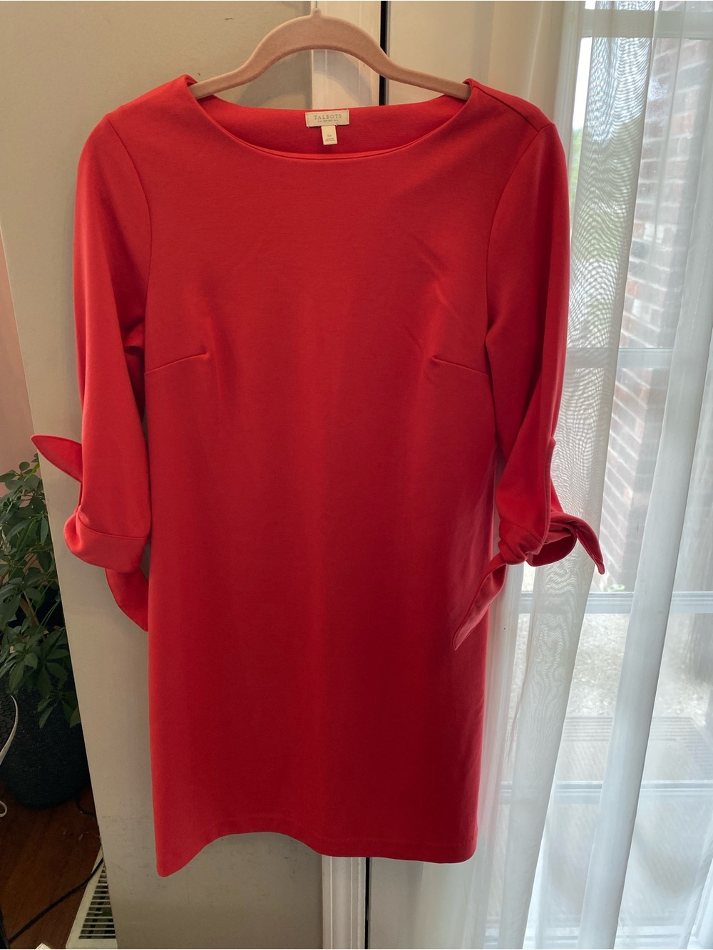 Talbots Coral Red Tie-Sleeve Shift Dress